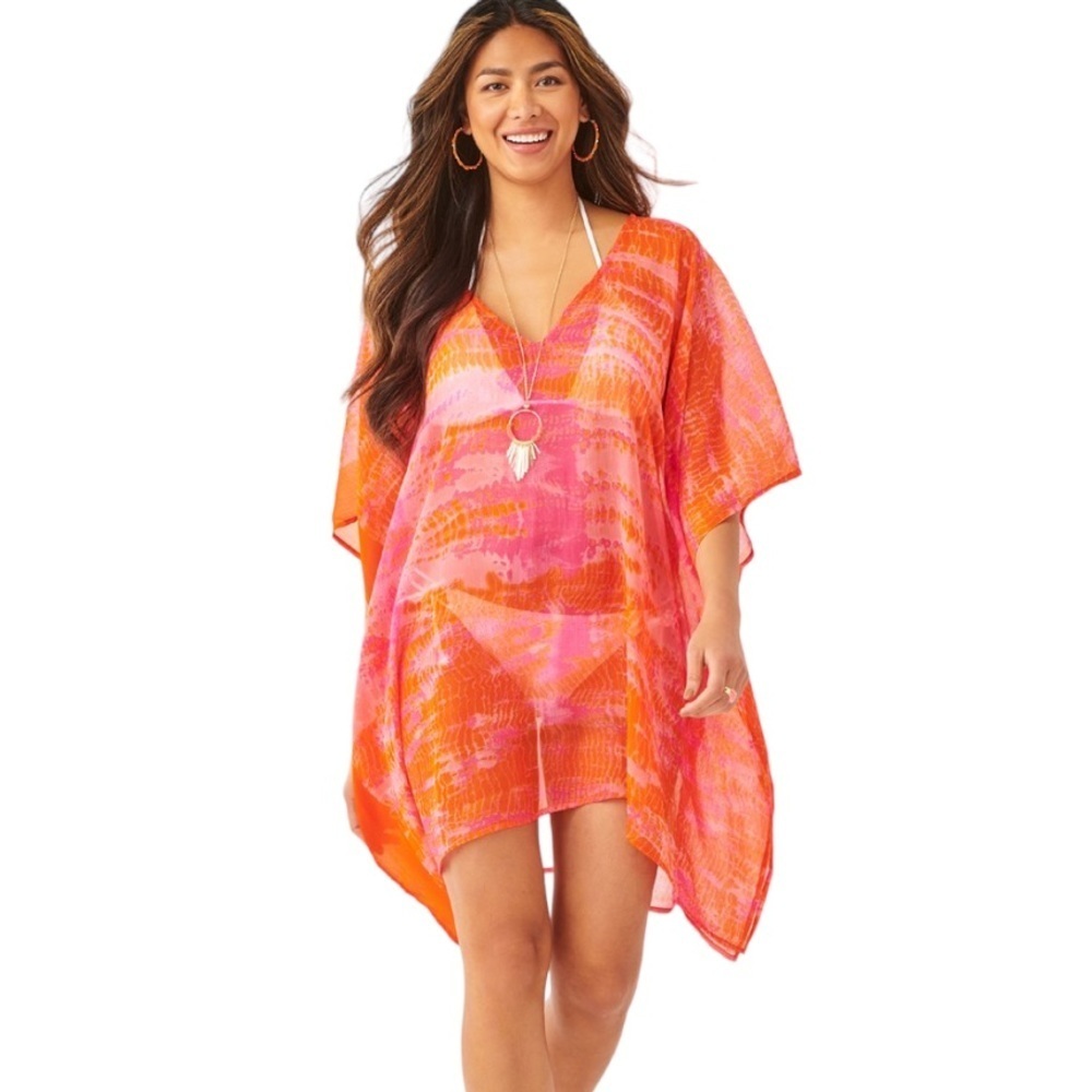 Charlie Paige Pink Orange Tie Dye Snake Print Swim Cover Poncho S/M P/M
